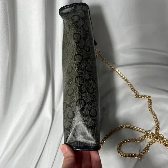 Celine Monogram Canvas Crossbody Clutch in Black and Brown with Gold Chain - Picture 11 of 16